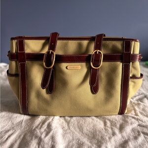 Coakley Tote Bag Green Laptop Bag. Green trimmed in brown faux leather.